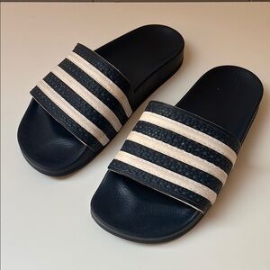 Adidas Navy and White Vintage Adilette Slide Sandals